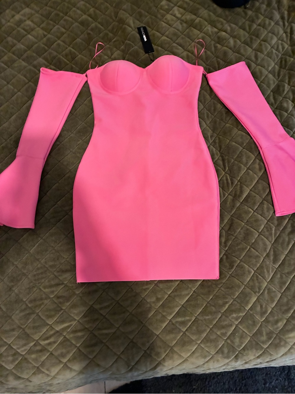 Fashion Nova Hot Pink Strapless Bodycon Mini with Detachable Sleeves